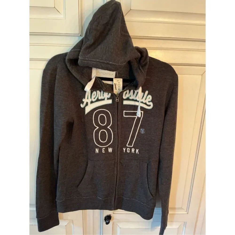 NEW Aeropostale Full Zip Hoody Sz L New York 87 Gray